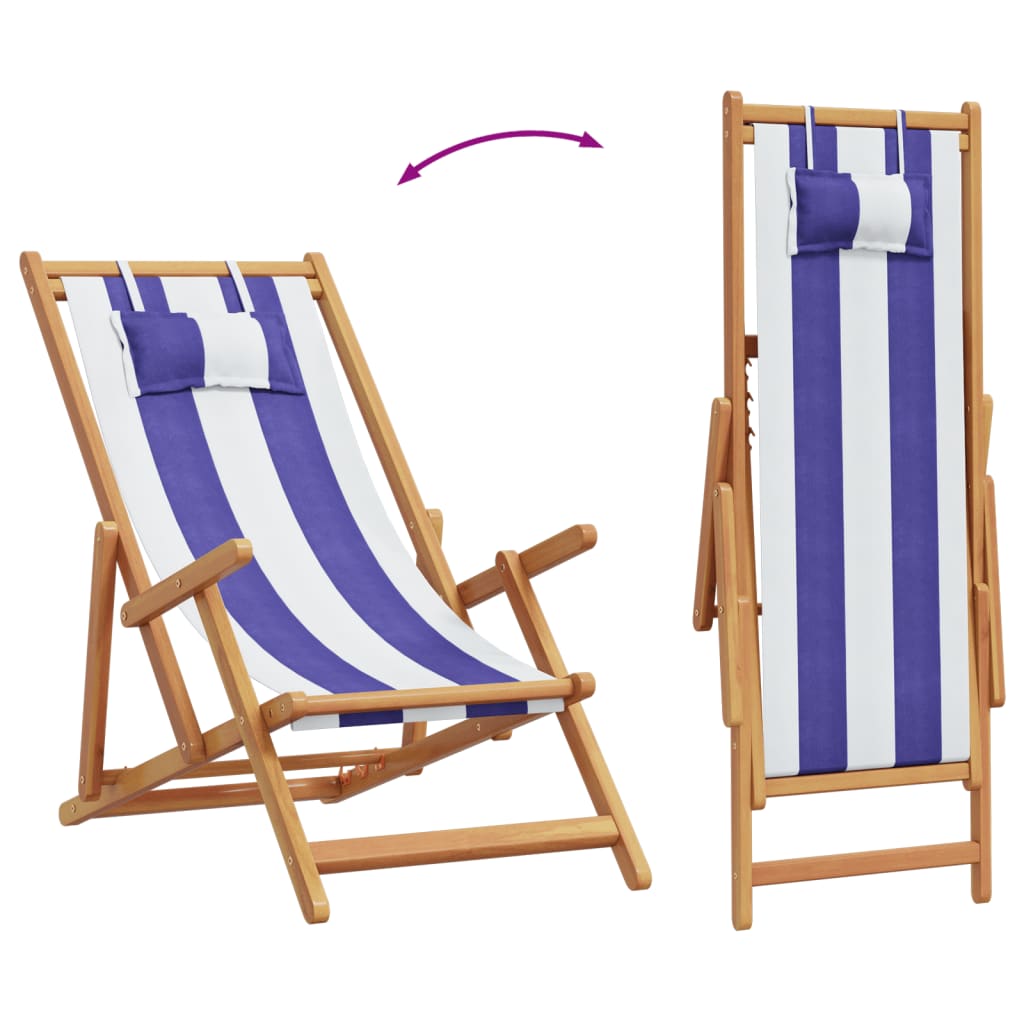Sedie da Spiaggia Pieghevoli 2 pz Blu e Bianco Tessuto e Legno | homemem39