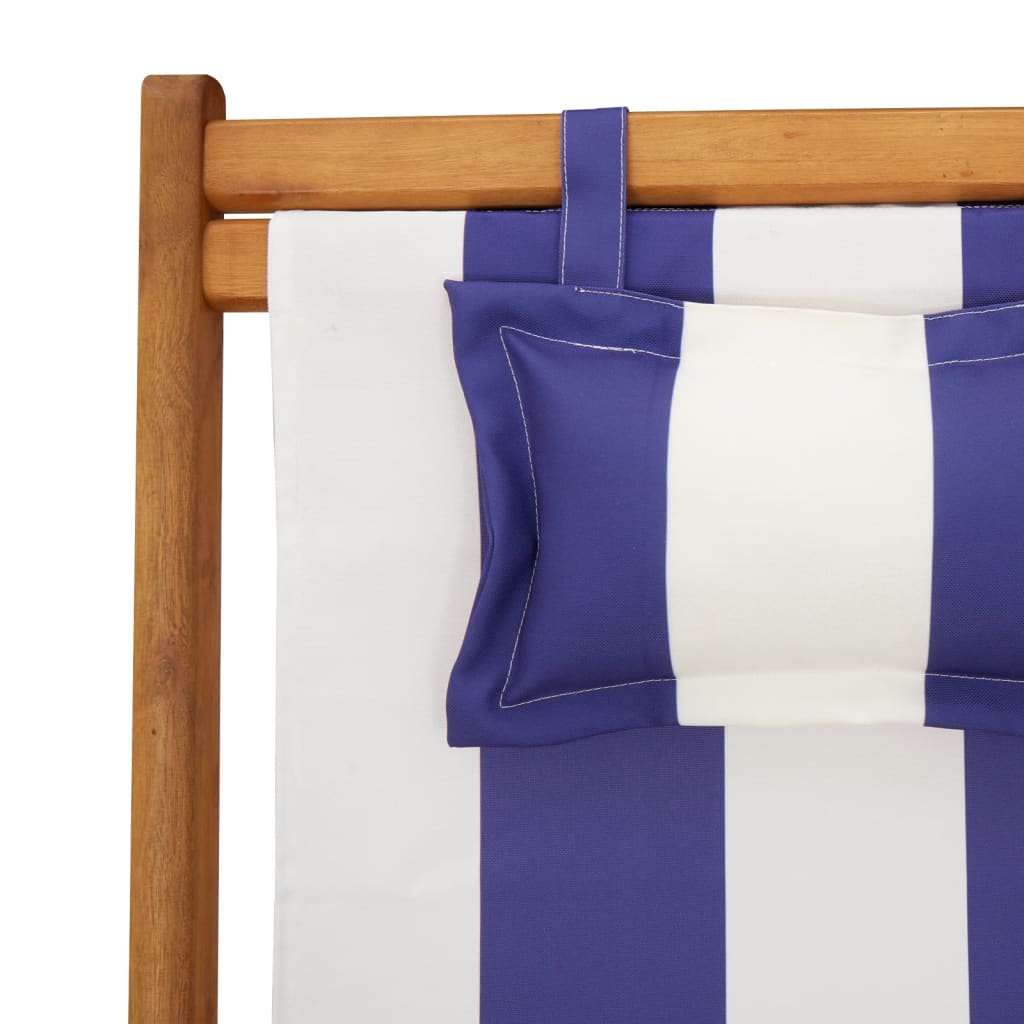 Sedie da Spiaggia Pieghevoli 2 pz Blu e Bianco Tessuto e Legno | homemem39