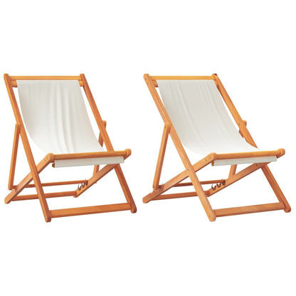 Sedie da Spiaggia Pieghevoli 2 pz Bianco Crema in Tessuto | homemem39