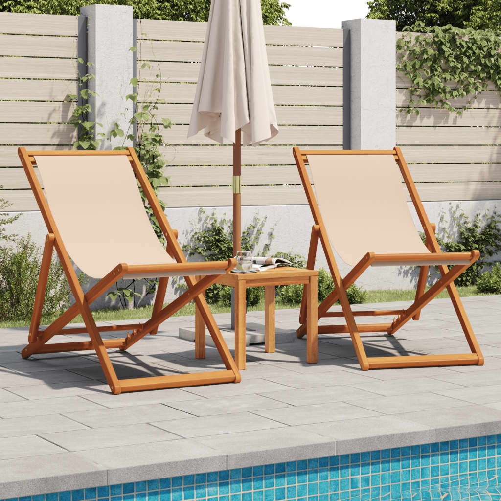 Sedie da Spiaggia Pieghevoli 2 pz Beige in Tessuto e Legno | homemem39