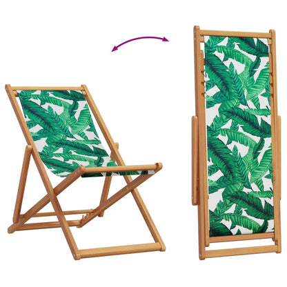 Sedie da Spiaggia Pieghevoli 2 pz Motivo Foglie Tessuto e Legno | homemem39