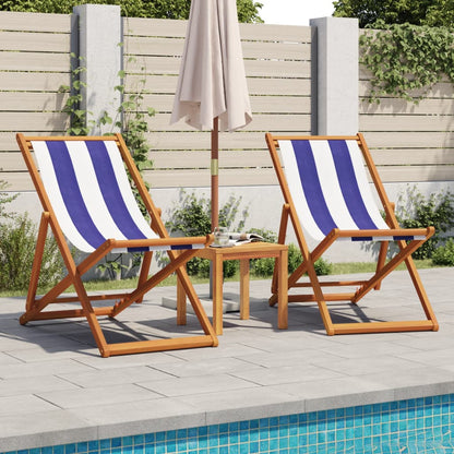 Sedie da Spiaggia Pieghevoli 2 pz Blu e Bianco Tessuto e Legno | homemem39