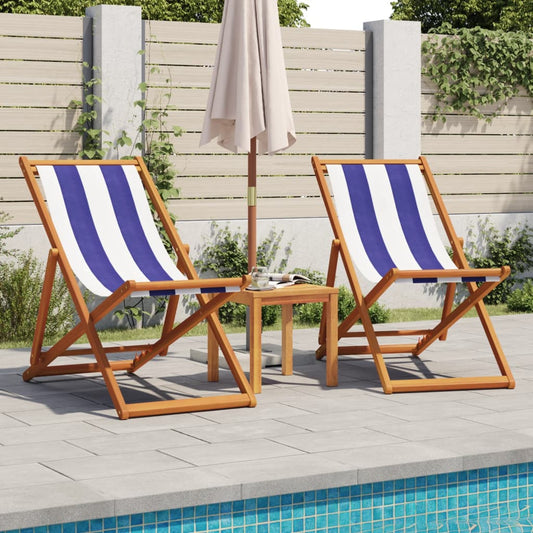Sedie da Spiaggia Pieghevoli 2 pz Blu e Bianco Tessuto e Legno | homemem39