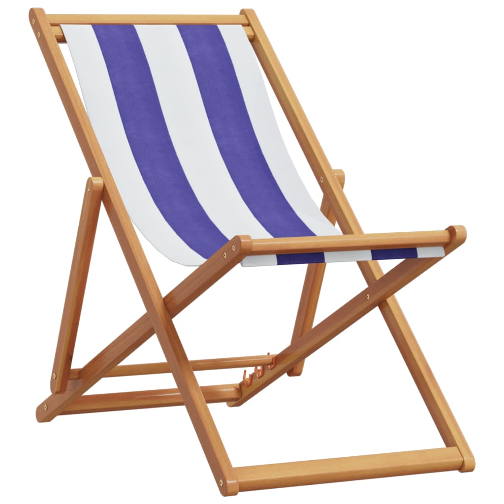 Sedie da Spiaggia Pieghevoli 2 pz Blu e Bianco Tessuto e Legno | homemem39