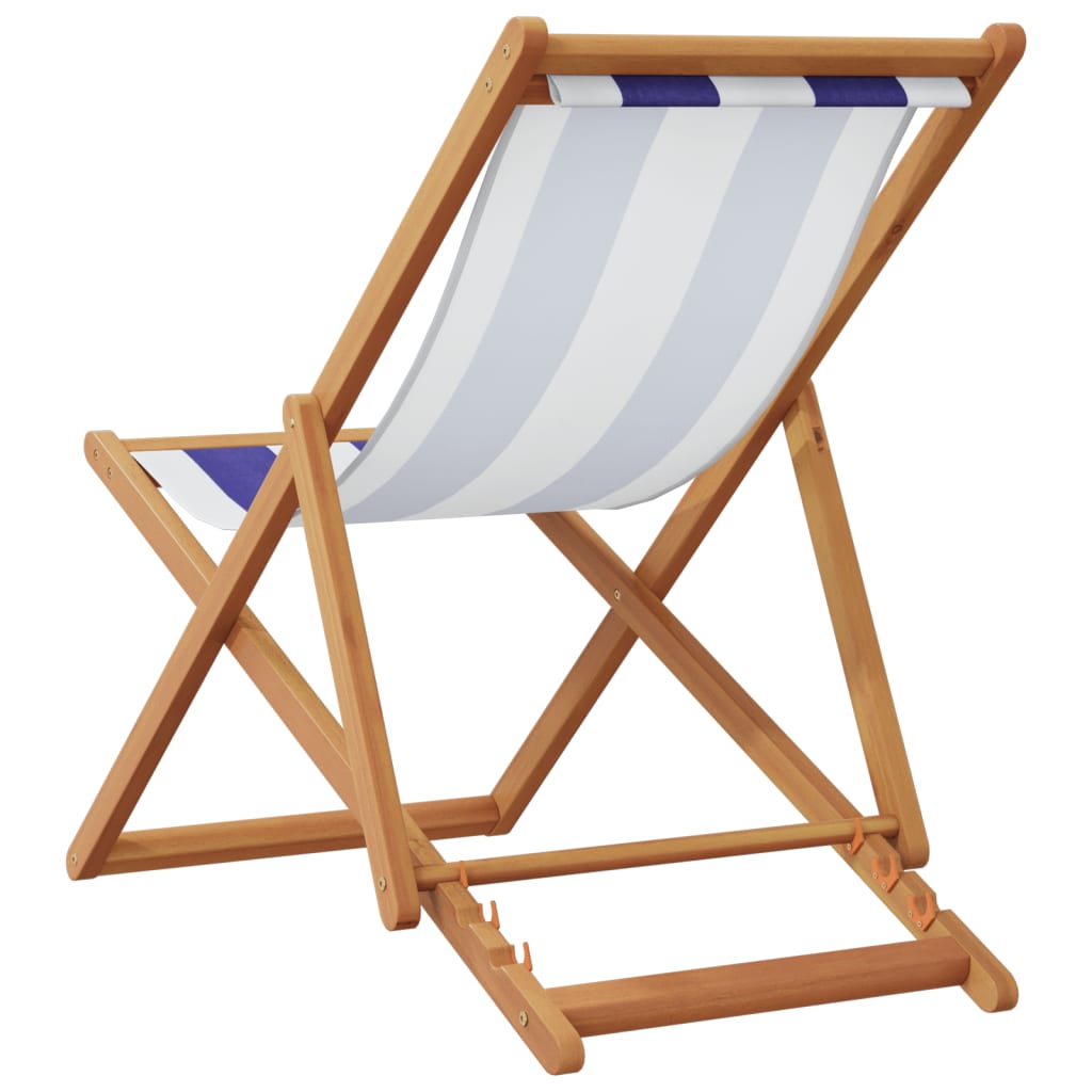 Sedie da Spiaggia Pieghevoli 2 pz Blu e Bianco Tessuto e Legno | homemem39