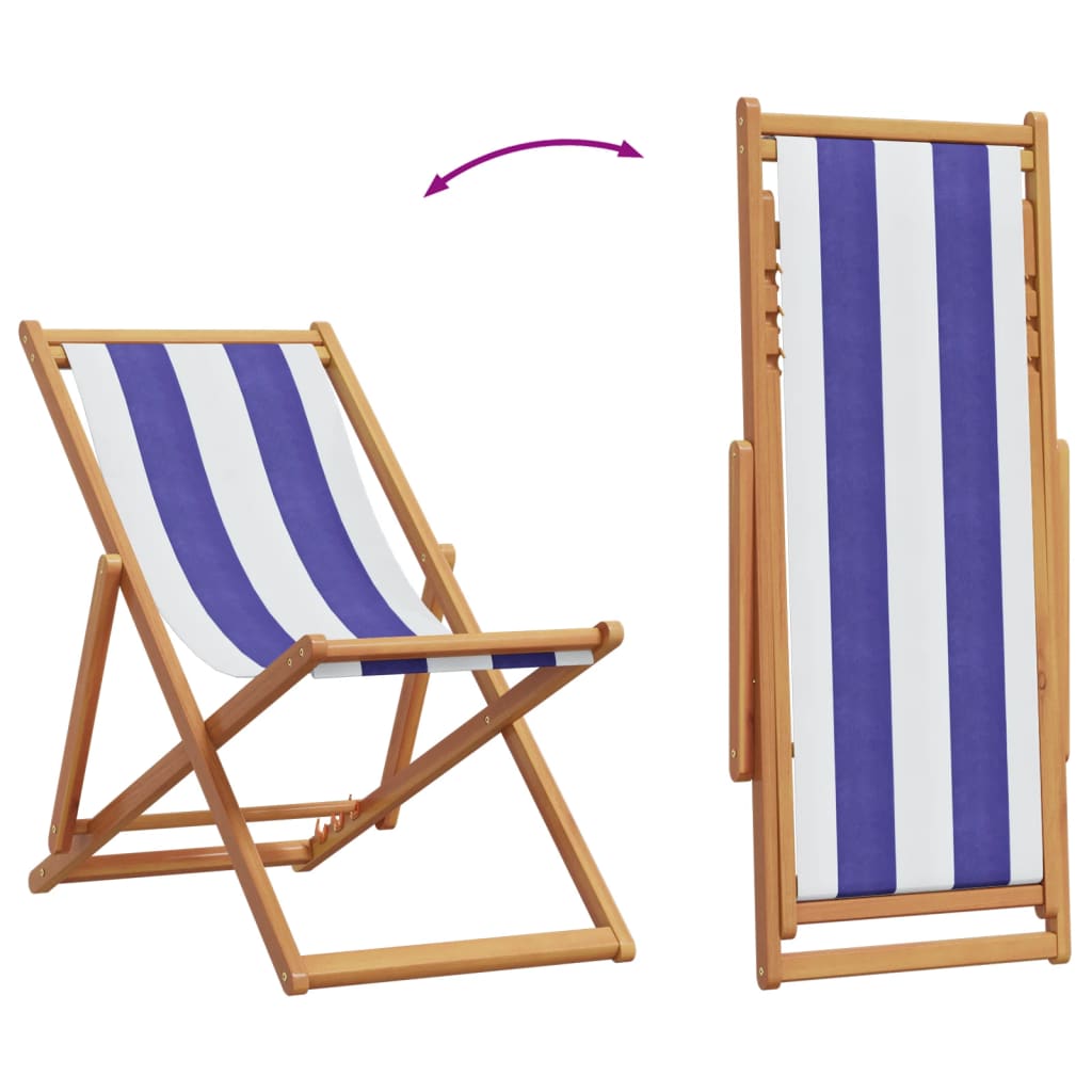 Sedie da Spiaggia Pieghevoli 2 pz Blu e Bianco Tessuto e Legno | homemem39