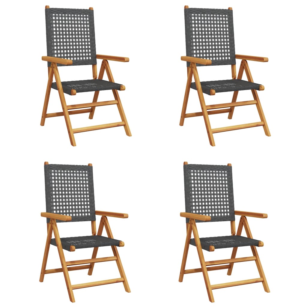 Sedie Giardino Reclinabili 4pz Nere Polyrattan e Legno Massello - homemem39