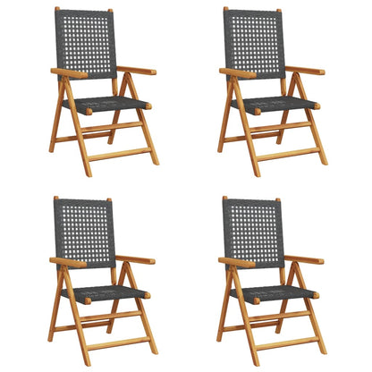 Sedie Giardino Reclinabili 4pz Nere Polyrattan e Legno Massello - homemem39