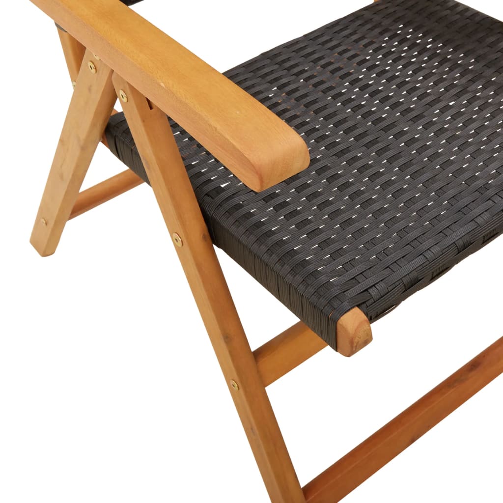 Sedie Giardino Reclinabili 4pz Nere Polyrattan e Legno Massello - homemem39