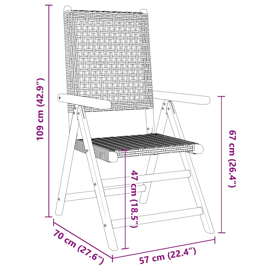 Sedie Giardino Reclinabili 4pz Nere Polyrattan e Legno Massello | homemem39