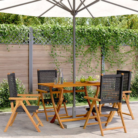 Sedie Giardino Reclinabili 4pz Nere Polyrattan e Legno Massello | homemem39