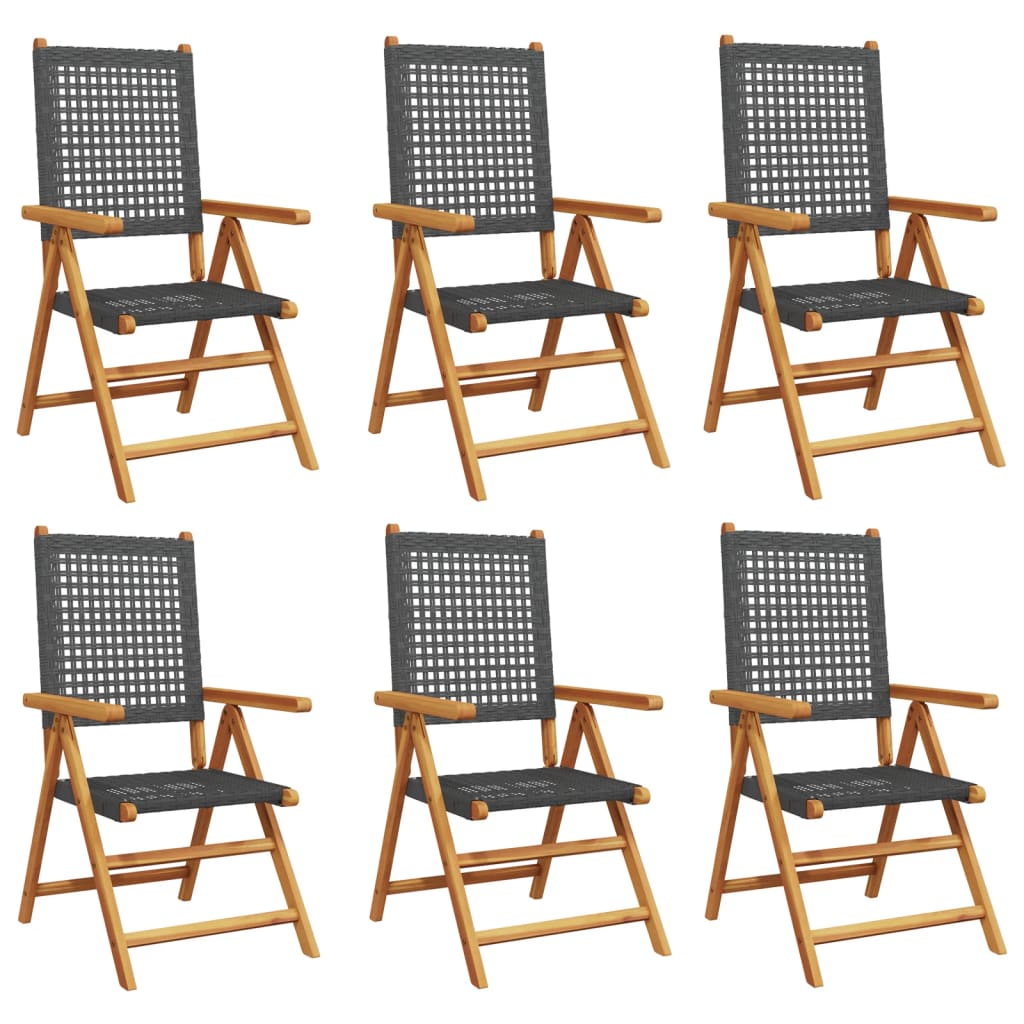 Sedie Giardino Reclinabili 6pz Nere Polyrattan e Legno Massello | homemem39