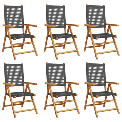 Sedie Giardino Reclinabili 6pz Nere Polyrattan e Legno Massello | homemem39