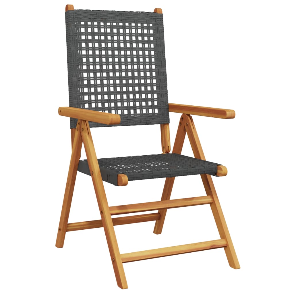 Sedie Giardino Reclinabili 6pz Nere Polyrattan e Legno Massello | homemem39
