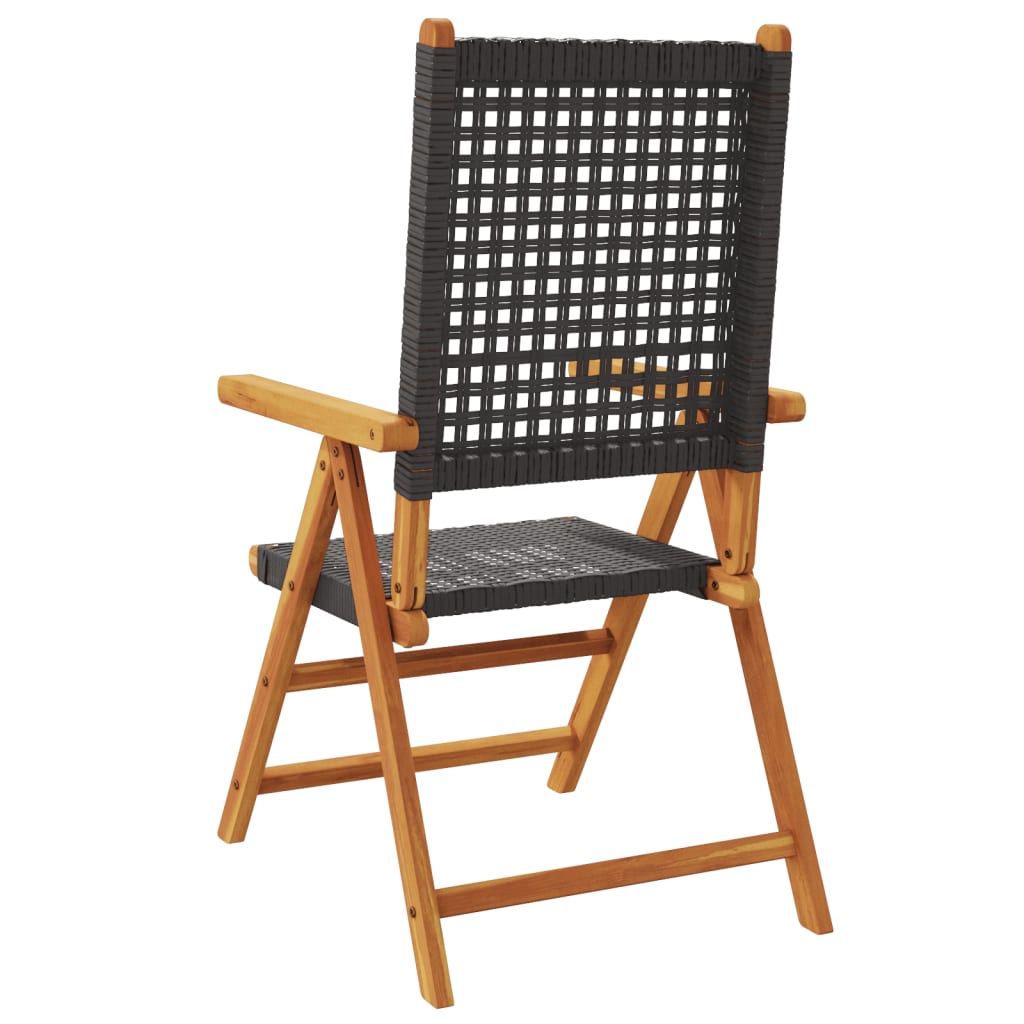 Sedie Giardino Reclinabili 6pz Nere Polyrattan e Legno Massello | homemem39