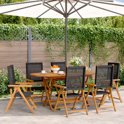 Sedie Giardino Reclinabili 6pz Nere Polyrattan e Legno Massello | homemem39