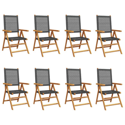 Sedie Giardino Reclinabili 8pz Nere Polyrattan e Legno Massello | homemem39