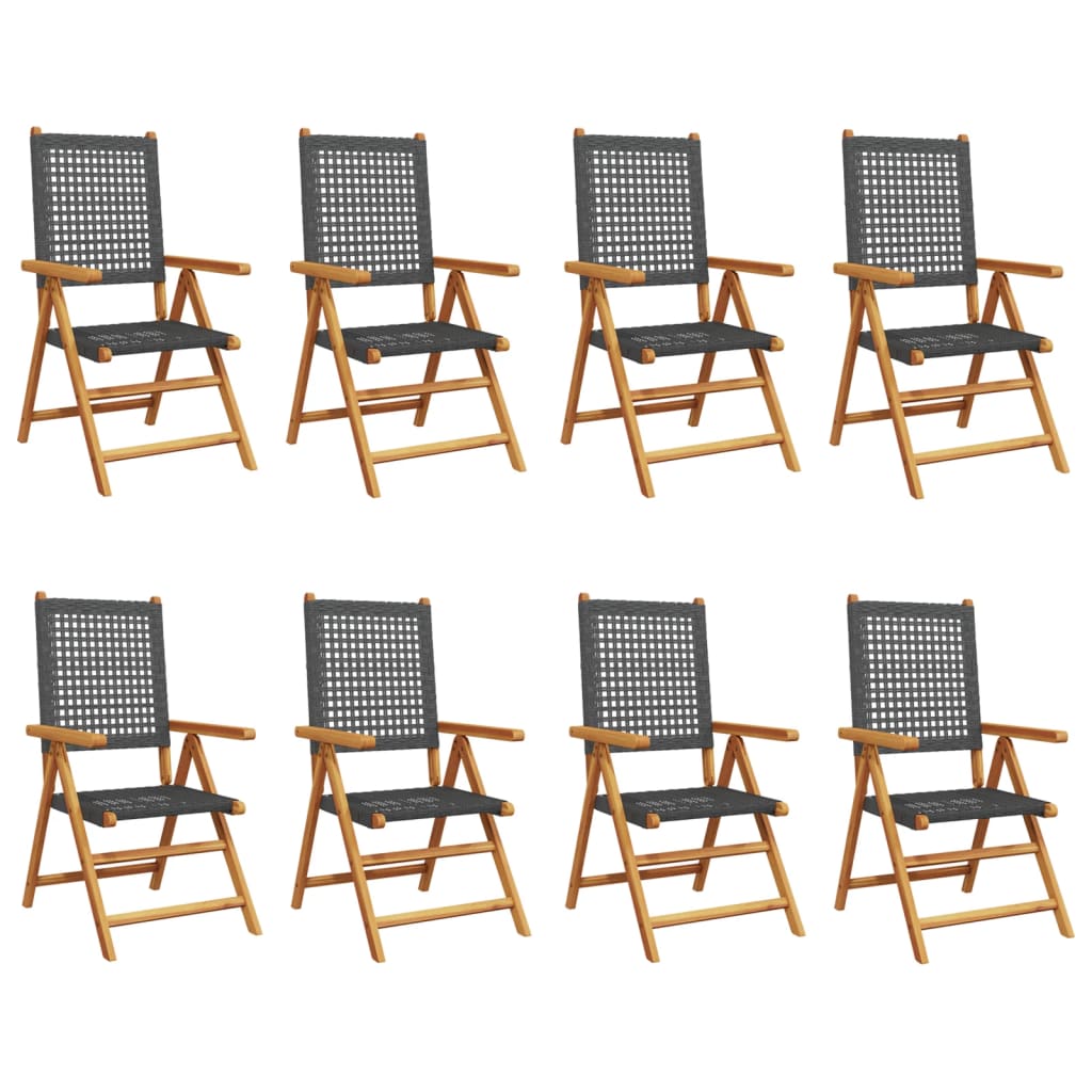 Sedie Giardino Reclinabili 8pz Nere Polyrattan e Legno Massello - homemem39