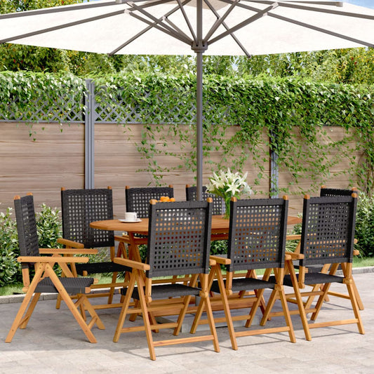 Sedie Giardino Reclinabili 8pz Nere Polyrattan e Legno Massello | homemem39