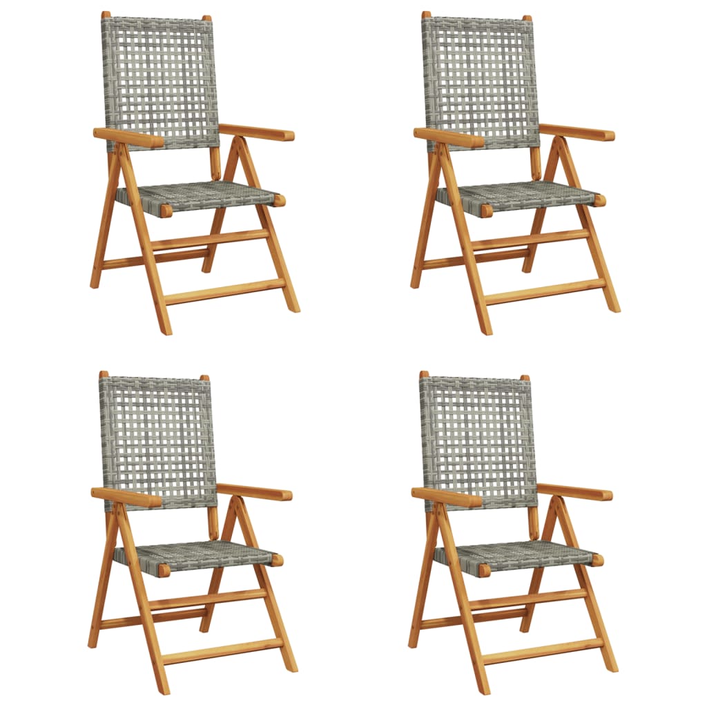 Sedie Giardino Reclinabili 4pz Grigie Polyrattan Legno Massello - homemem39