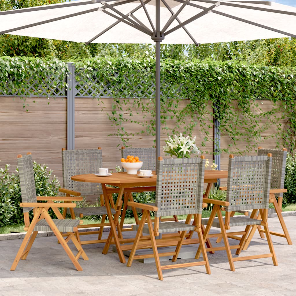 Sedie Giardino Reclinabili 6pz Grigie Polyrattan Legno Massello - homemem39