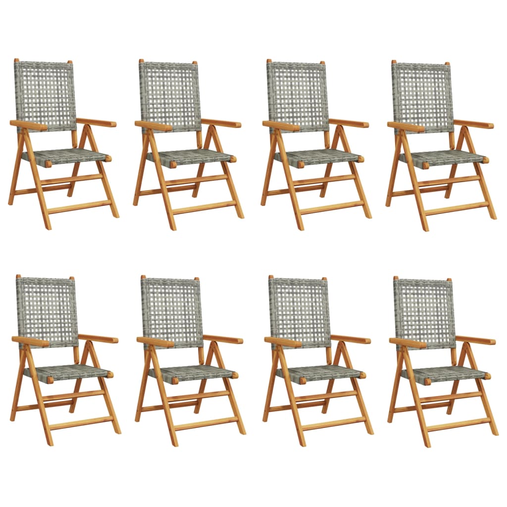 Sedie Giardino Reclinabili 8pz Grigie Polyrattan Legno Massello - homemem39