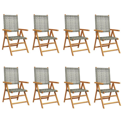 Sedie Giardino Reclinabili 8pz Grigie Polyrattan Legno Massello - homemem39