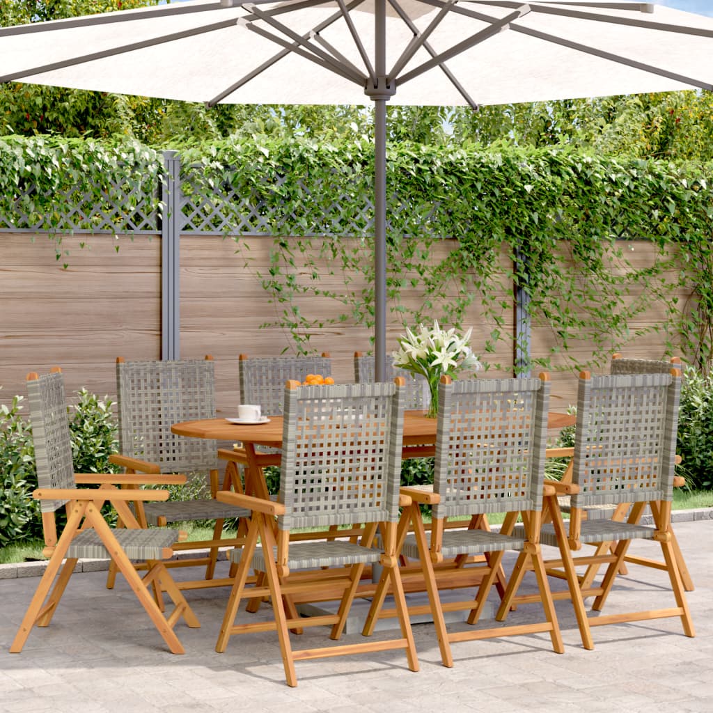 Sedie Giardino Reclinabili 8pz Grigie Polyrattan Legno Massello | homemem39