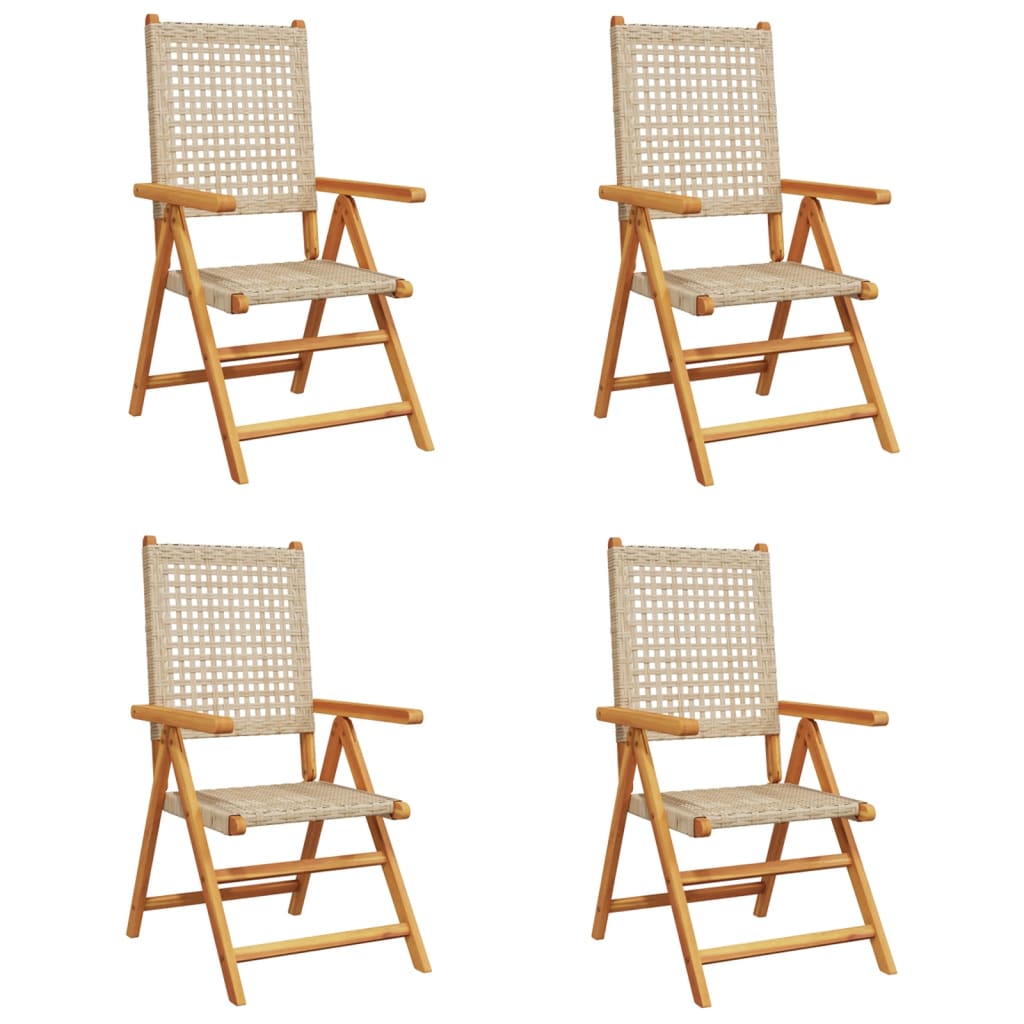Sedie Giardino Reclinabili 4pz Beige Polyrattan Legno Massello - homemem39
