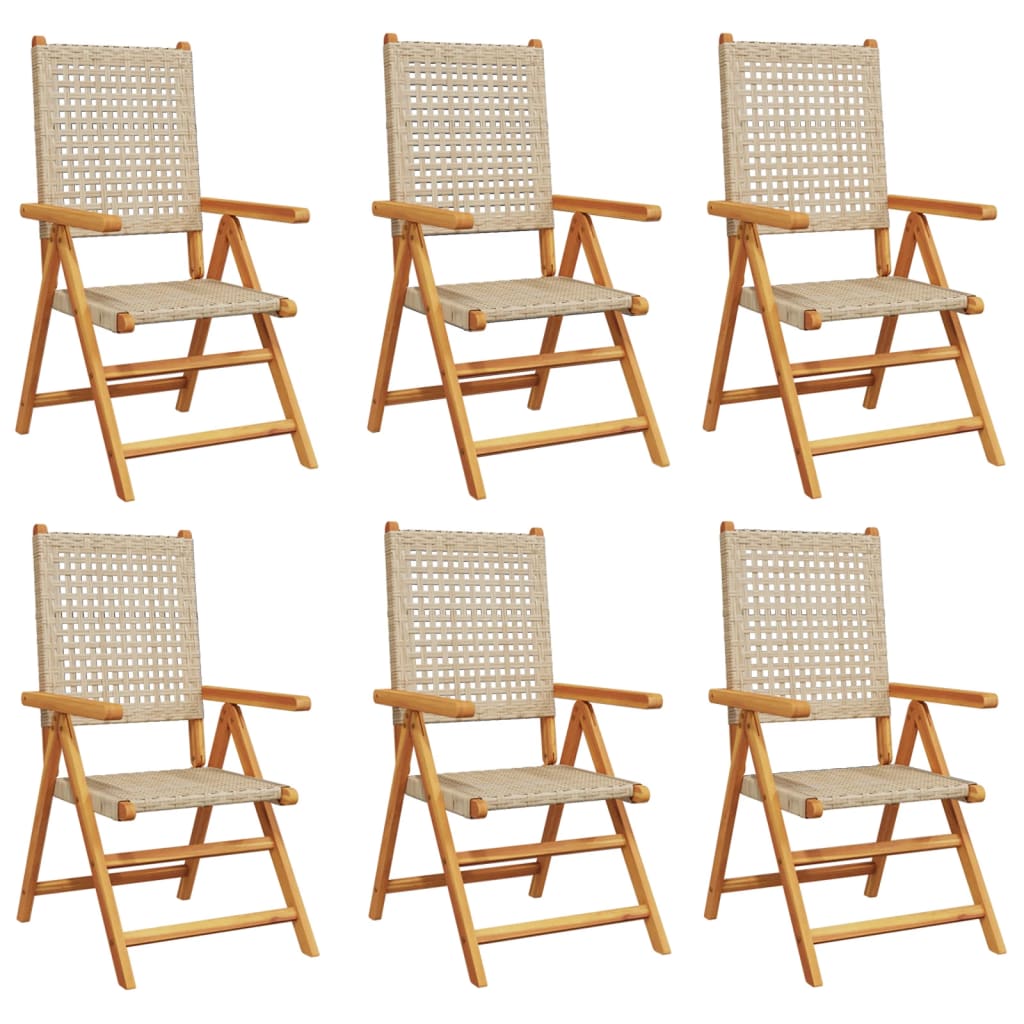Sedie Giardino Reclinabili 6pz Beige Polyrattan Legno Massello - homemem39