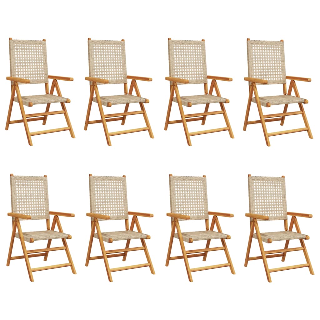Sedie Giardino Reclinabili 8pz Beige Polyrattan Legno Massello