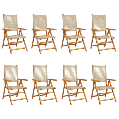 Sedie Giardino Reclinabili 8pz Beige Polyrattan Legno Massello