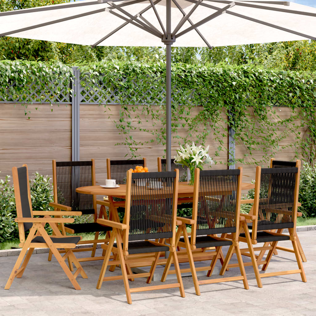 Sedie da Giardino Reclinabili 8pz Nere Legno Massello di Acacia | homemem39