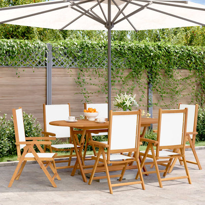 Sedie da Giardino Reclinabili 6pz Bianco Crema Tessuto e Legno | homemem39