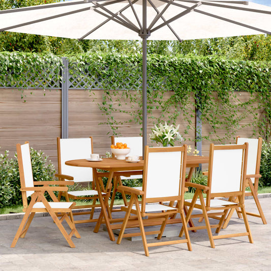 Sedie da Giardino Reclinabili 6pz Bianco Crema Tessuto e Legno | homemem39