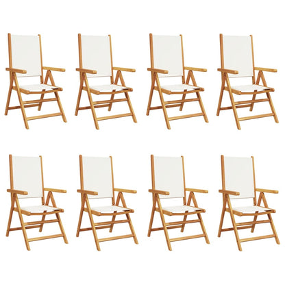 Sedie da Giardino Reclinabili 8pz Bianco Crema Tessuto e Legno