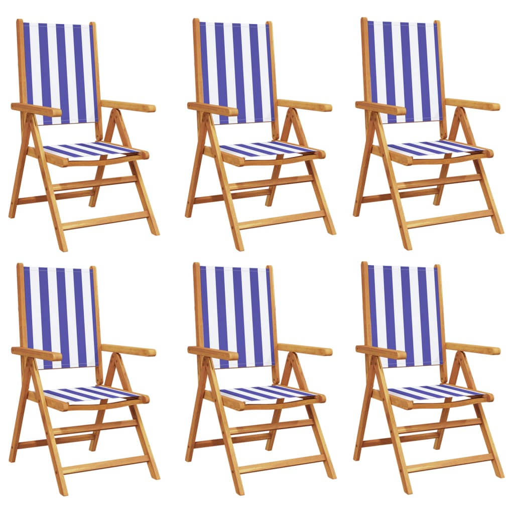 Sedie da Giardino Reclinabili 6 pz Blu e Bianco Tessuto e Legno | homemem39