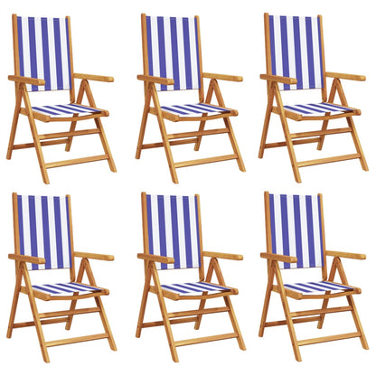 Sedie da Giardino Reclinabili 6 pz Blu e Bianco Tessuto e Legno | homemem39