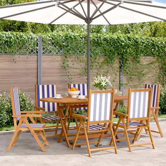 Sedie da Giardino Reclinabili 6 pz Blu e Bianco Tessuto e Legno | homemem39