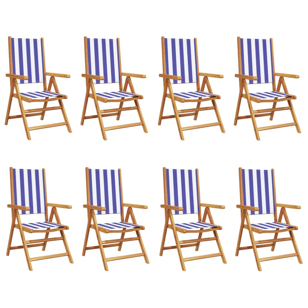 Sedie da Giardino Reclinabili 8 pz Blu e Bianco Tessuto e Legno | homemem39