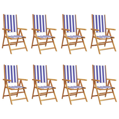 Sedie da Giardino Reclinabili 8 pz Blu e Bianco Tessuto e Legno | homemem39