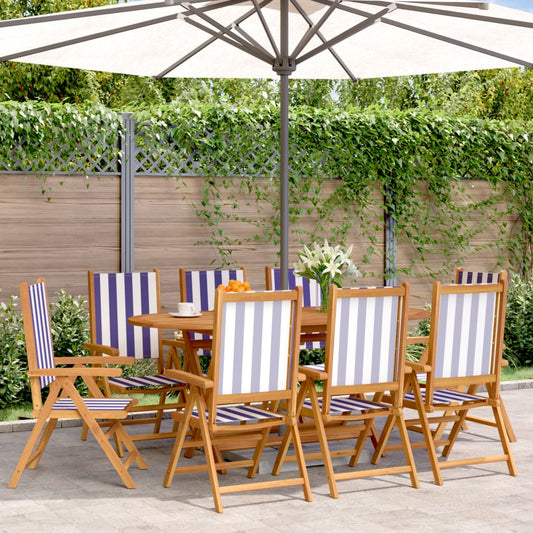 Sedie da Giardino Reclinabili 8 pz Blu e Bianco Tessuto e Legno | homemem39