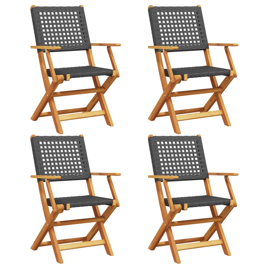 Sedie Giardino Pieghevoli 4 pz Nere Polyrattan e Legno Massello | homemem39