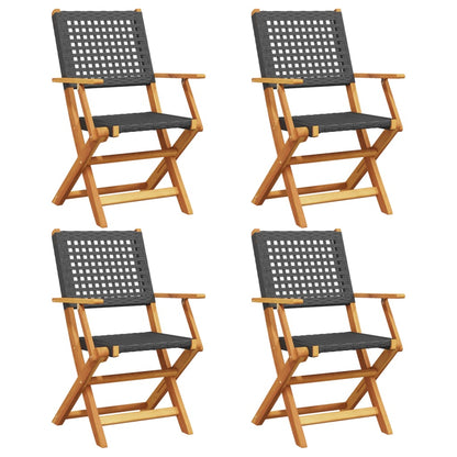 Sedie Giardino Pieghevoli 4 pz Nere Polyrattan e Legno Massello | homemem39