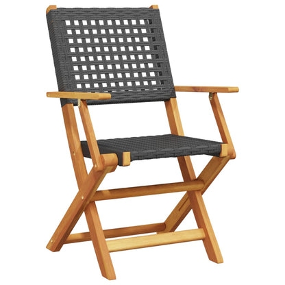 Sedie Giardino Pieghevoli 4 pz Nere Polyrattan e Legno Massello | homemem39
