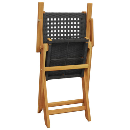 Sedie Giardino Pieghevoli 4 pz Nere Polyrattan e Legno Massello | homemem39