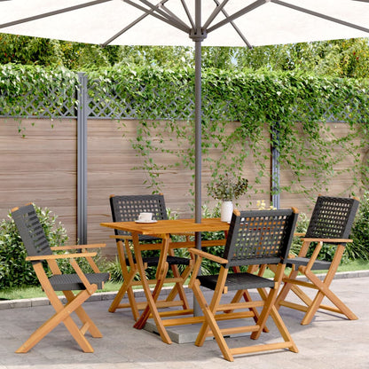 Sedie Giardino Pieghevoli 4 pz Nere Polyrattan e Legno Massello | homemem39
