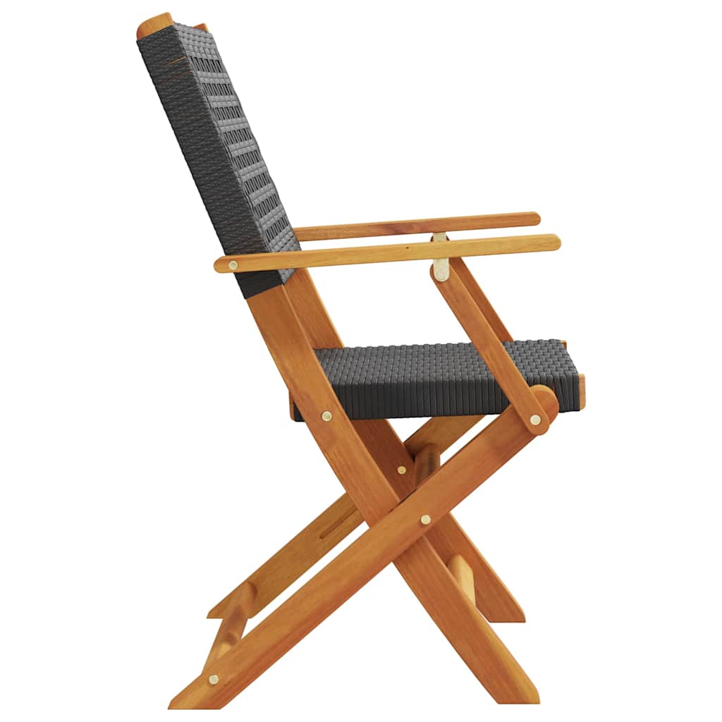 Sedie Giardino Pieghevoli 6 pz Nere Polyrattan e Legno Massello | homemem39