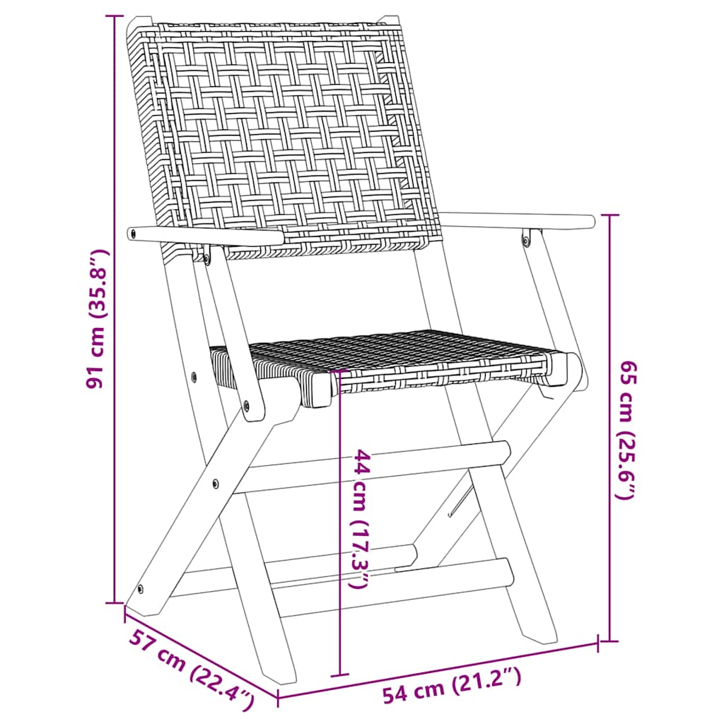 Sedie Giardino Pieghevoli 6 pz Nere Polyrattan e Legno Massello | homemem39