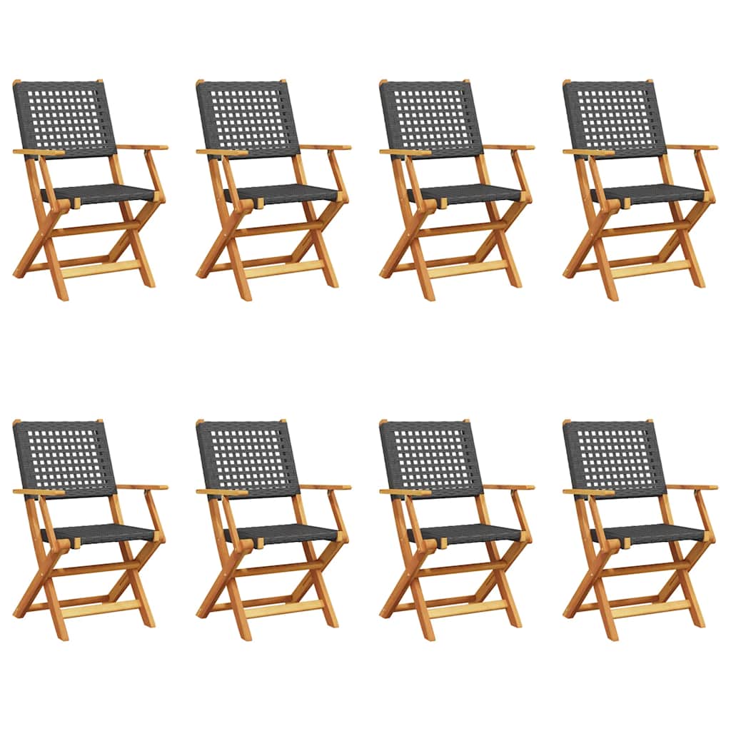 Sedie Giardino Pieghevoli 8 pz Nere Polyrattan e Legno Massello | homemem39